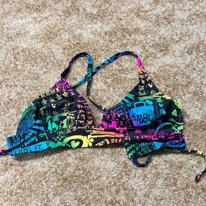 Malibu Black Neon Multicolor Graphic Triangle Bikini Top